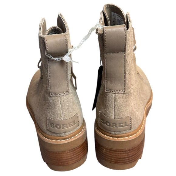 SOREL Joan Now Size 11 Lace-Up Suede Lug Sole Platform Booties Taupe - Picture 2 of 11